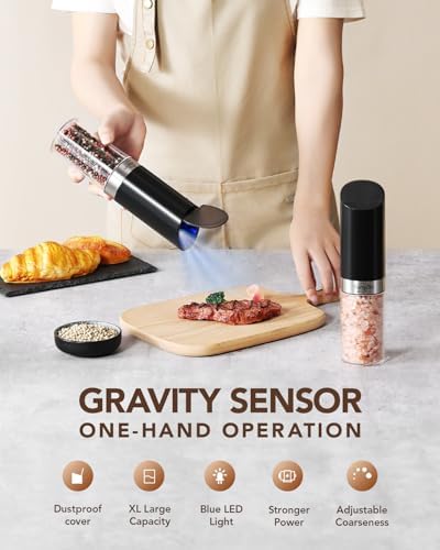 Extra Large Electric Salt and Pepper Mill Set with Dust Cover Adjustable Coarseness