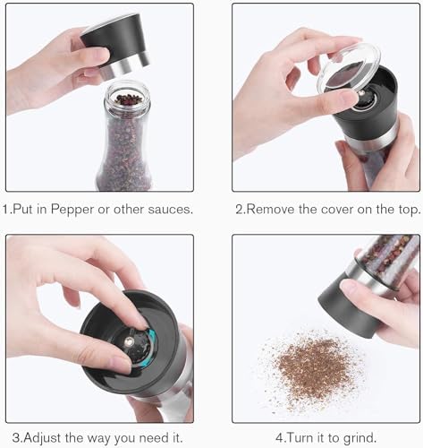 Premium Salt and Pepper Grinder Set - 2 Refillable with Sleek Design
