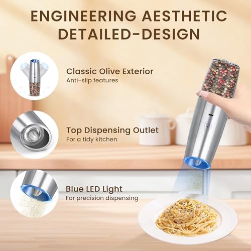 Kiaryuoll Rechargeable Electric Salt Pepper Grinder Set - 2-Piece