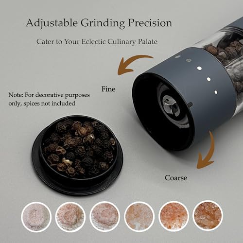 Small Electric Salt and Pepper Grinder Set USB Rechargeable Automatic Adjustable Coarseness