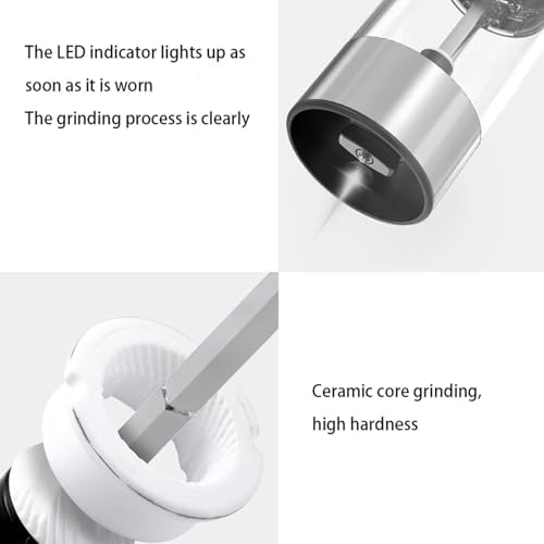 Premium Salt Pepper Grinder Set wAuto Shake-Free Design LED Light Black
