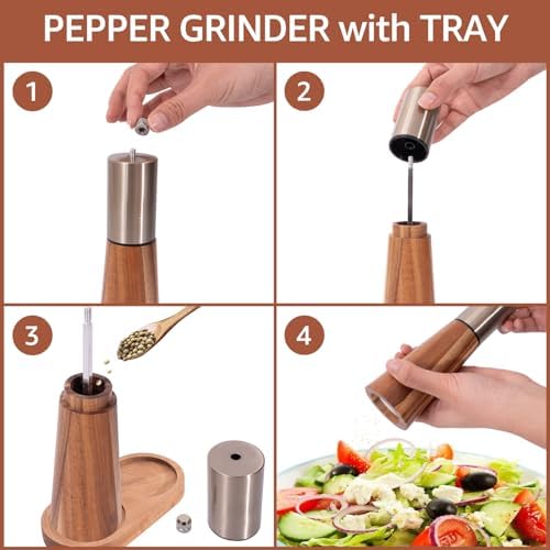 Elegant Salt Pepper Grinder Set with Acacia Wood for Kitchen Style