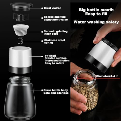 ANDONG 4-Piece Ergonomic Salt Pepper Grinder Set - Adjustable Refillable