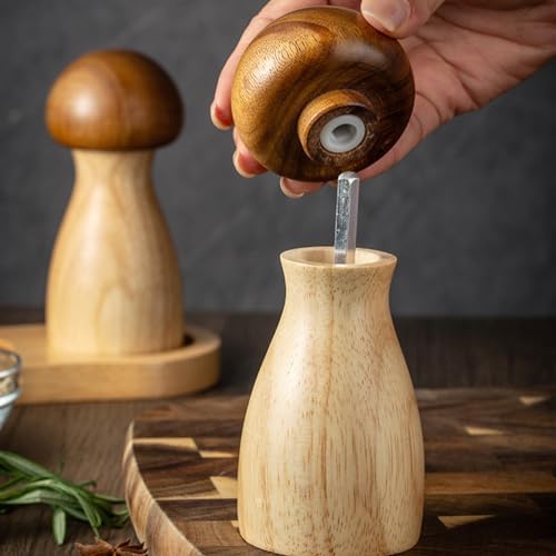 Zerodeko Adjustable Wooden Salt Pepper Mill - Refillable Design