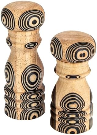 Natural and Black Wood Salt and Pepper Mills Set of 2