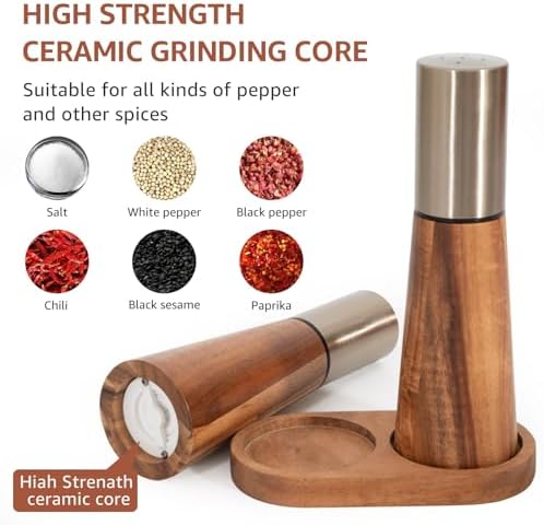 Elegant Salt Pepper Grinder Set with Acacia Wood for Kitchen Style