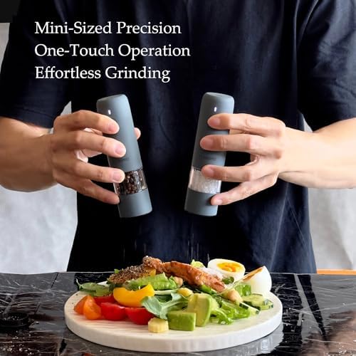 Small Electric Salt and Pepper Grinder Set USB Rechargeable Automatic Adjustable Coarseness