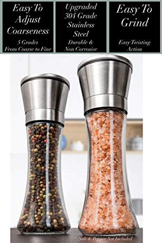 Home EC Premium Stainless Steel Salt Pepper Grinder Set Tall Shaker Set 2pk