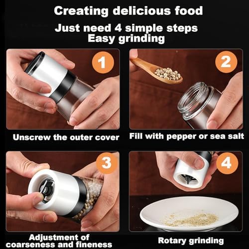 ANDONG 4-Piece Ergonomic Salt Pepper Grinder Set - Adjustable Refillable