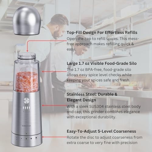 2-in-1 Wireless Charging Salt Pepper Grinder Set for Home Kitchen