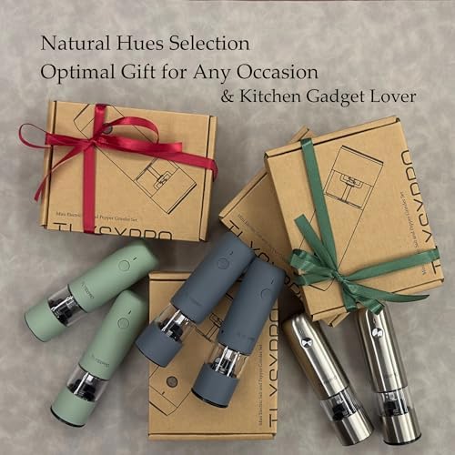 Small Electric Salt and Pepper Grinder Set USB Rechargeable Automatic Adjustable Coarseness