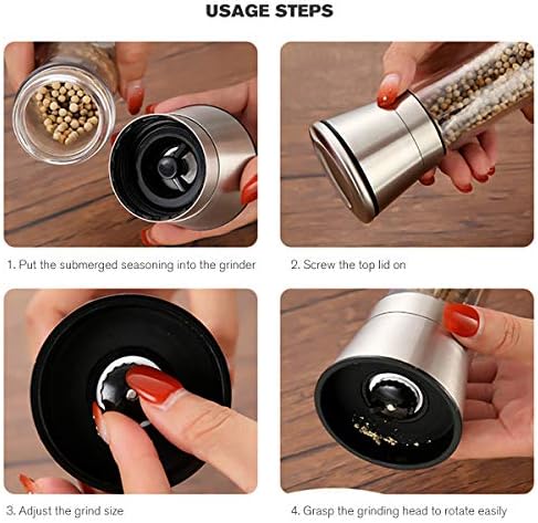 Premium stainless steel salt and pepper grinder set with coarseness adjustment and funnels