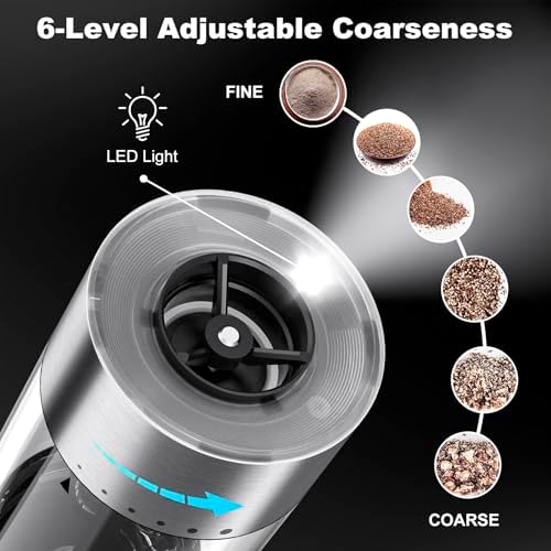 Effortless Design Electric Salt Pepper Grinder Set with Coarseness Adjustment LED Light