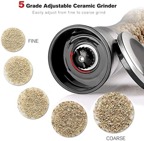 Premium stainless steel salt and pepper grinder set with coarseness adjustment and funnels
