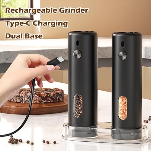 GQIRIL Electric Salt Pepper grinder set with LED light 6 levels coarseness