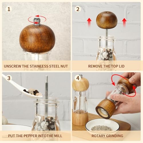 Oaken and Acrylic Salt and Pepper Grinder Set Adjustable Refillable