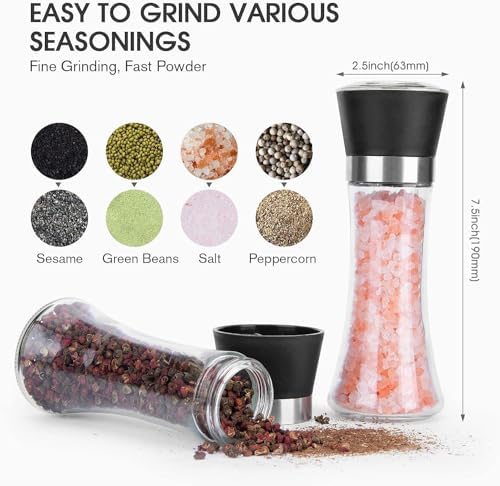 Premium Salt and Pepper Grinder Set - 2 Refillable with Sleek Design