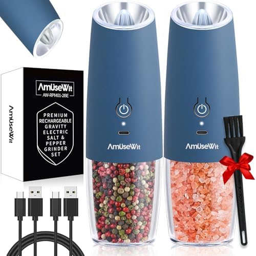 AmuseWit Gravity Electric Salt and Pepper Grinder Set with USB Rechargeable