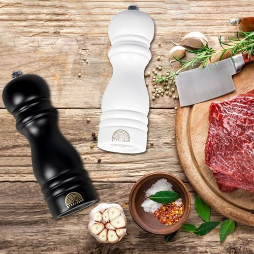 Salt and Pepper Grinder Set - Wooden Adjustable Coarseness