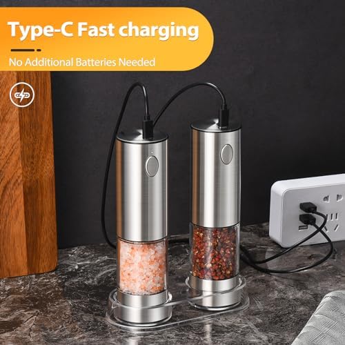 HSJAYAH Rechargeable Electric Salt And Pepper Grinder Set - Automatic With LED Lights