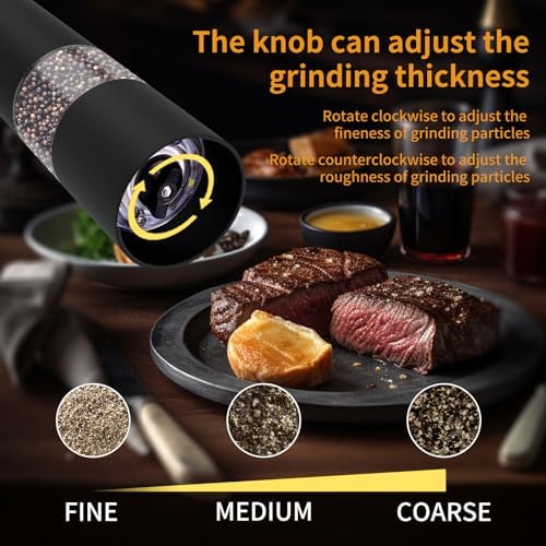 Adjustable Electric Salt Pepper Grinder Set with 360 Transparent Design