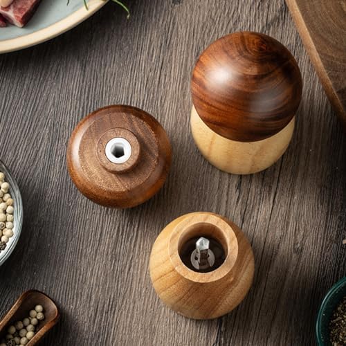 Zerodeko Adjustable Wooden Salt Pepper Mill - Refillable Design