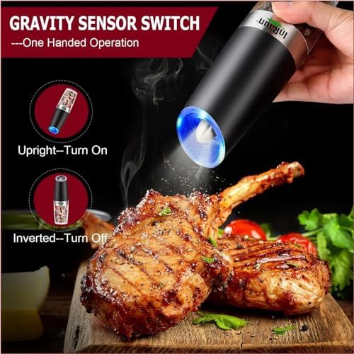 Gravity Electric Salt Pepper Grinder SetAdjustable CoarsenessStainless SteelCompact DesignPerfect Gift with LED