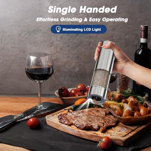 Stylish 2-Pack Salt Pepper Grinder Stainless Steel with LED Light