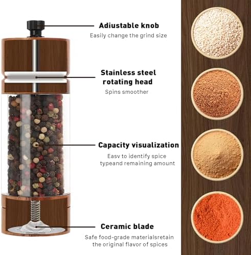 Manual wooden salt and pepper grinder sets - premium quality perfect gift 2 pack