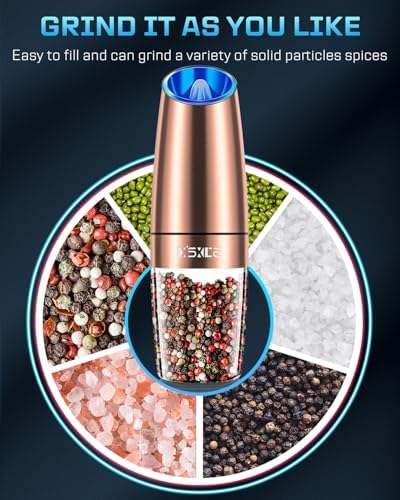 XinXu Gravity Electric Pepper Salt Grinder with Blue LED Light