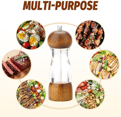 Oaken and Acrylic Salt and Pepper Grinder Set Adjustable Refillable
