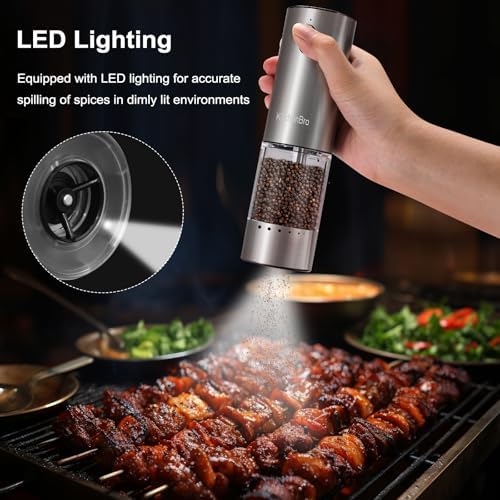 Adjustable Salt Pepper Grinder Set with 6 Levels of Coarseness and LED