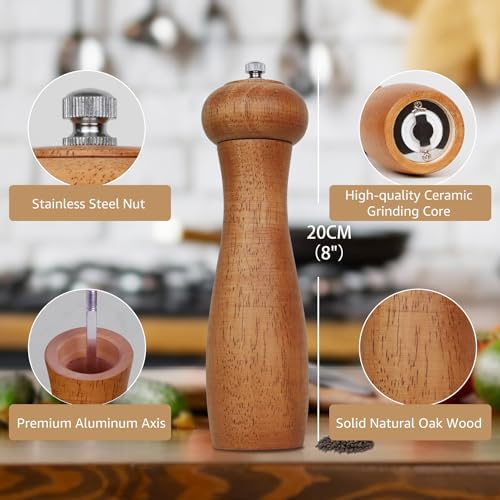 ManGotree Wooden Pepper Grinder with Adjustable Coarseness