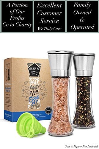 Home EC Premium Stainless Steel Salt Pepper Grinder Set Tall Shaker Set 2pk