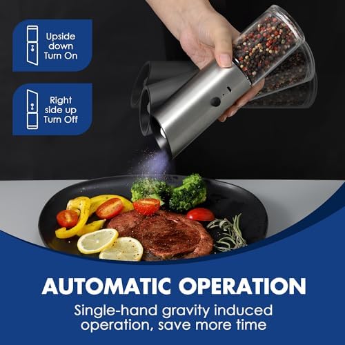 Vzaahu Gravity Electric Pepper and Salt Grinder Set of 2 Silver