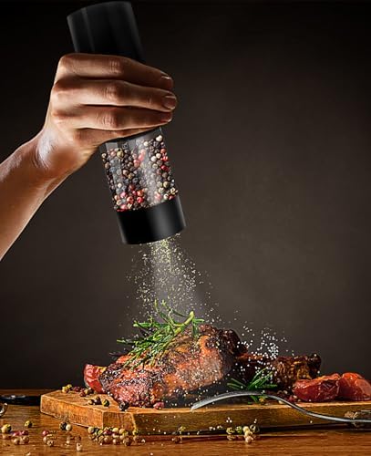 FoqucyAdjustable Salt Pepper Grinder Set with LED Light Rechargeable Battery 2 Pack