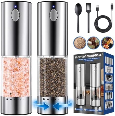 Stylish 2-Pack Salt Pepper Grinder Stainless Steel with LED Light