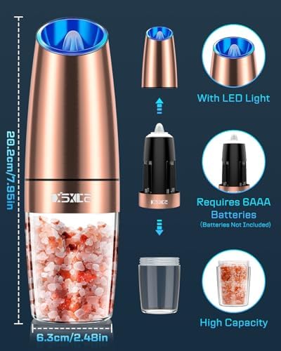 XinXu Gravity Electric Pepper Salt Grinder with Blue LED Light