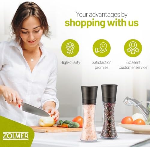 ZOLMER Premium Gunmetal Salt Pepper Grinder Set Salad Drinks More