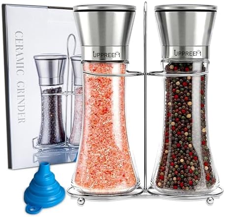 UpReem Stainless Steel Glass Salt Pepper Grinder Set