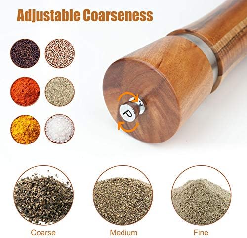 VanlonPro Wooden Pepper GrinderAdjustable FillableKappa Mechanism10-Inch2-Pack