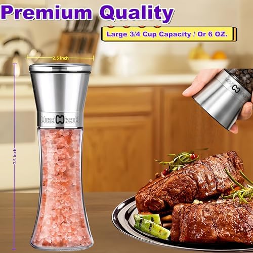 Adjustable Ceramic Salt Pepper Grinder with 68-Ounce Capacity