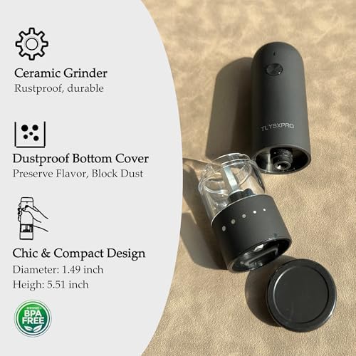 Small Electric Salt and Pepper Grinder Set USB Rechargeable Automatic Adjustable Coarseness