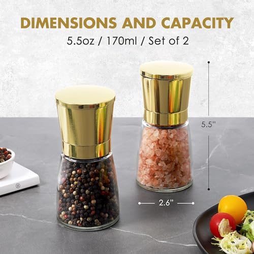 VZAahu Golden Salt Pepper Mill Set - Sleek Design for Modern Kitchens