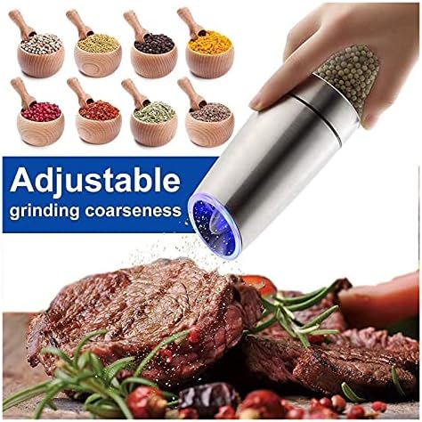 Adjustable Electric Salt Pepper Mill Set Blue Light One-Hand Operation