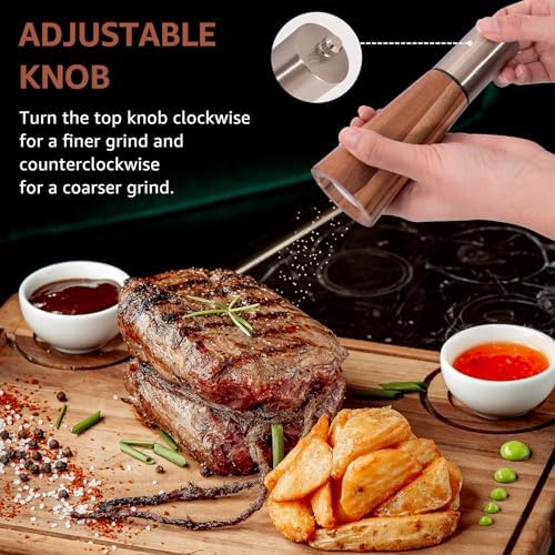 Elegant Salt Pepper Grinder Set with Acacia Wood for Kitchen Style