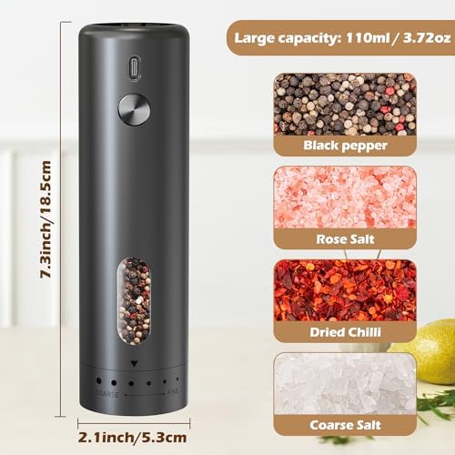 GQIRIL Electric Salt Pepper grinder set with LED light 6 levels coarseness