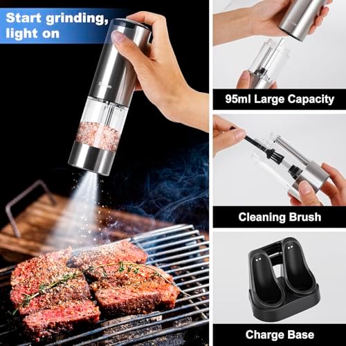 Effortless Design Electric Salt Pepper Grinder Set with Coarseness Adjustment LED Light