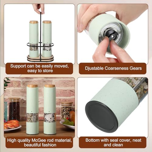Electric Salt and Pepper Grinder Set with 1 Portable Spill Proof Base