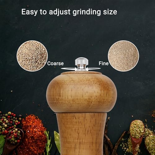 ManGotree8 inch Wooden Pepper Salt Mill Set AdjustableCompact